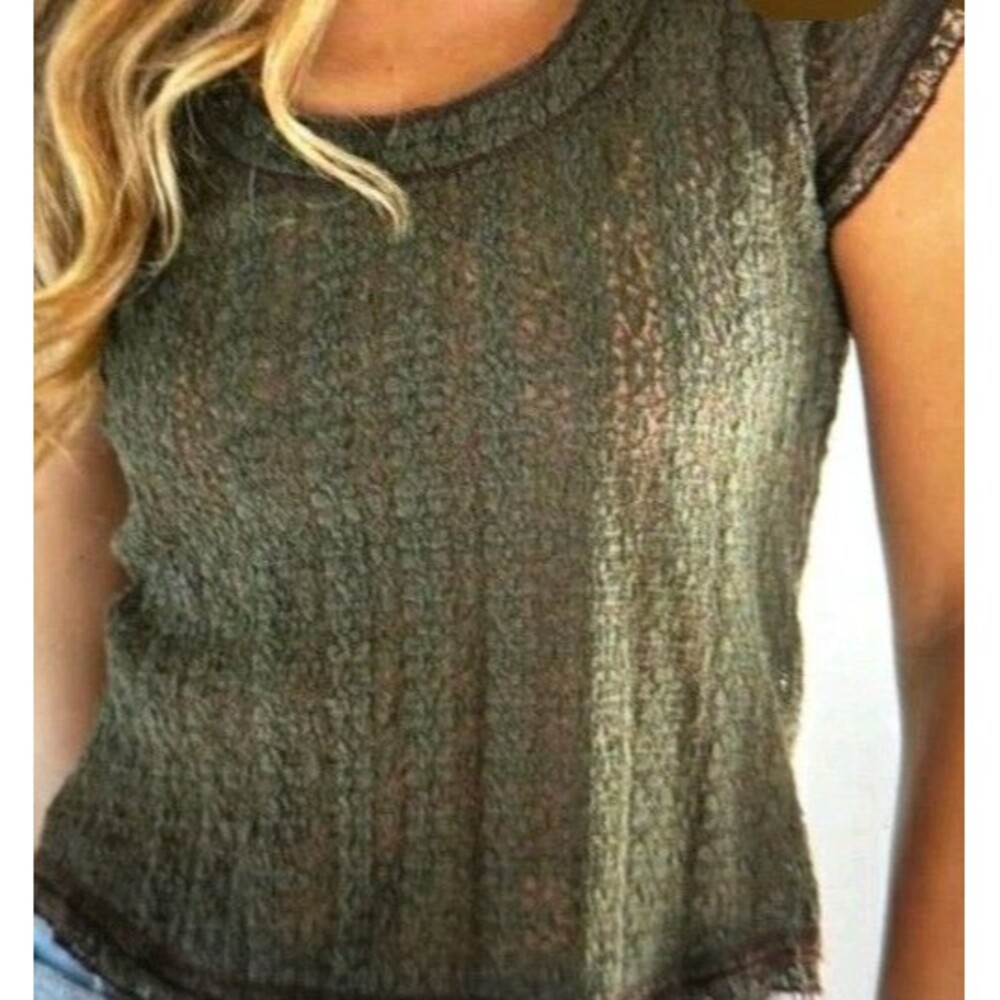Natural Life Lace Layering Top LG Olive Green Floral Sheer Whimisigoth - Picture 5 of 11